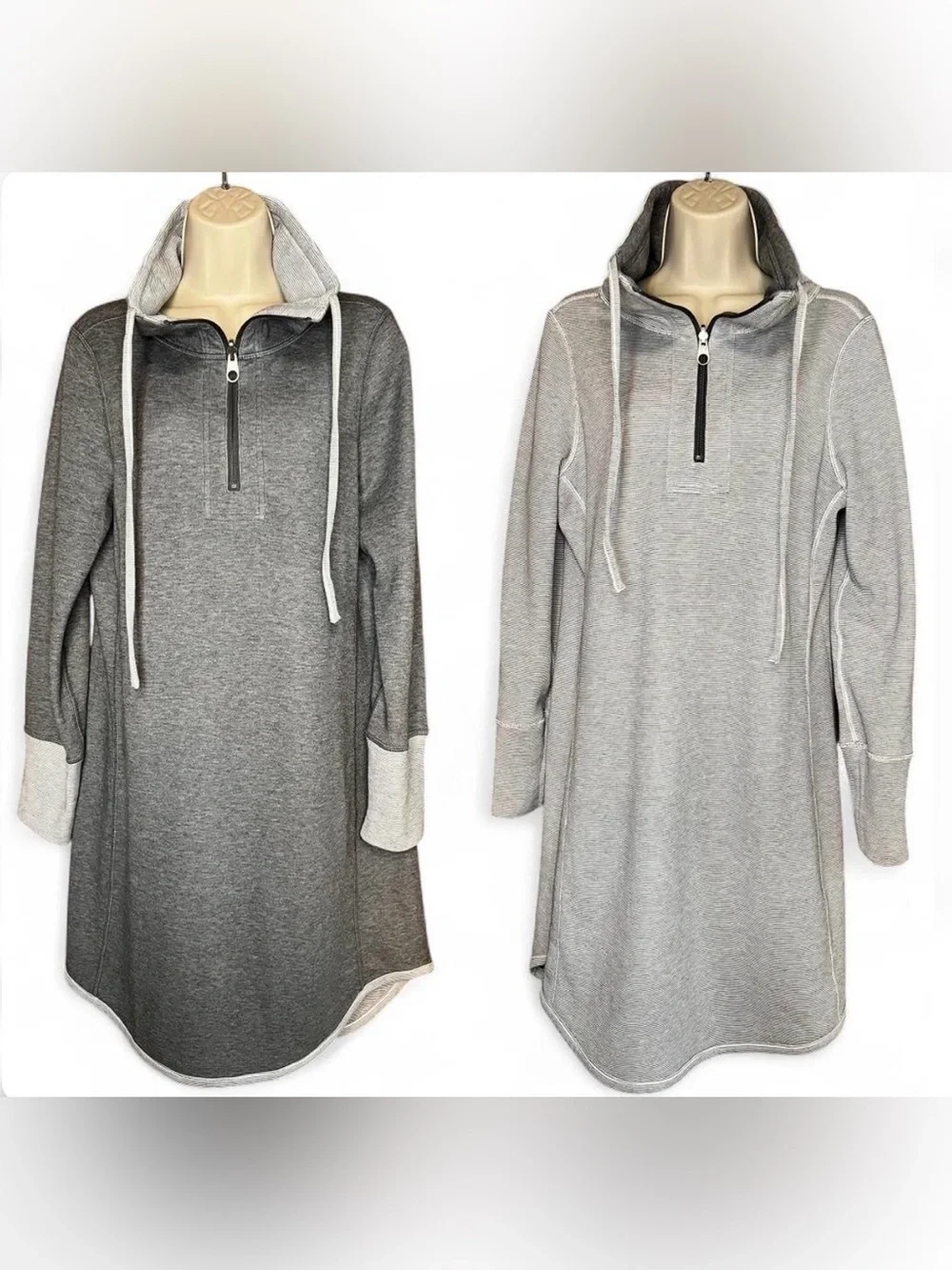 Tommy Bahama Reversible Half Zip Hoodie Dress Medium Gray Striped Resortwear